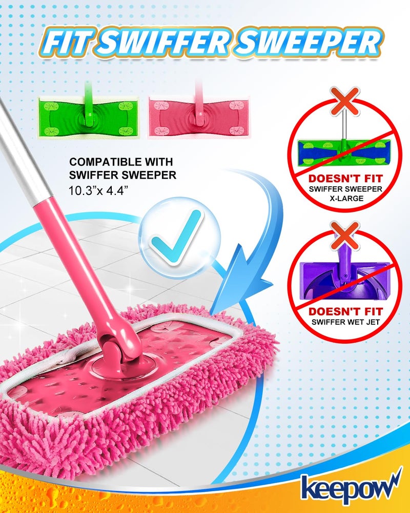 كيباو وسادات ممسحة من الألياف الدقيقة قابلة لإعادة الاستخدام متوافقة مع مكنسة سويفر الوردية - قطعتان من قماش الكنس الجاف الوردي وقماش التطهير الرطب - وسادات مبللة قابلة للغسل لإعادة ملء الأرضيات (الممسحة غير متضمنة) - Image 2